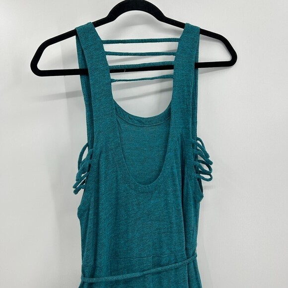 NWT CHASER Teal Blue Low Back Strappy Super Soft Maxi Dress Side Slits Medium - Picture 5 of 6